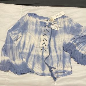 Blue Tie Dye 2 piece Coverup Boho Coachella Loungewear Short Set NWT Medium